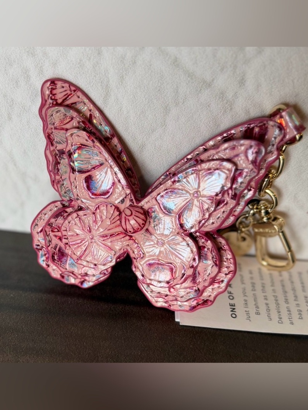 Brahmin Butterfly Fearless Pink Ainsley Logo Charm NWT FIRM - Picture 6 of 7